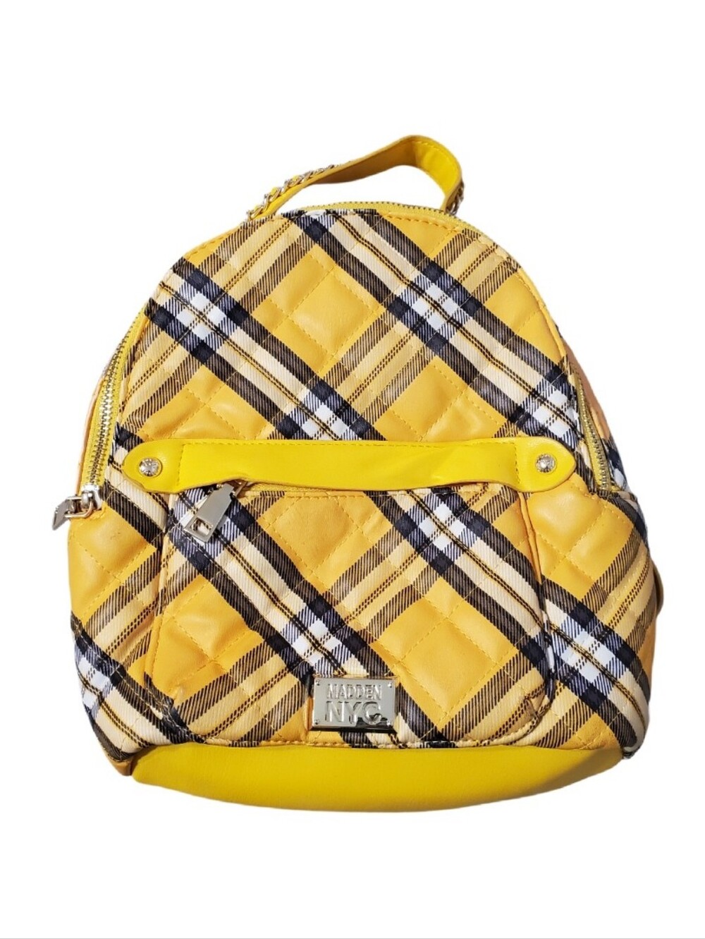 Steve Madden NYC Yellow Plaid Quilted Clueless Mini Backpack